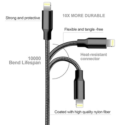cugunu iPhone Charger, 5 Pack 3/3/6/6/10FT Apple MFi Certified USB Lightning Cable Nylon Braided Fast Charging Cord Compatible for iPhone 14/13/12/11/X/Max/8/7/6/5/SE/Plus/iPad - Black