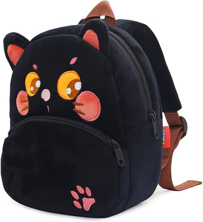 Cute Toddler Backpack,Cartoon Cute Animal Plush Backpack Toddler Mini School Bag for Kids Age 2-4 Years Old(Black Cat)