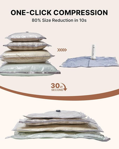Vacuum Seal Bags for Clothing Travel, VINTAR 16 Pack Vacuum Storage Bags with Rechargeable Wireless Pump, Space Saver Bags(4 Jumbo+4 Large+4 Medium+4 Small) for Travel Luggage, Suitcase Storage