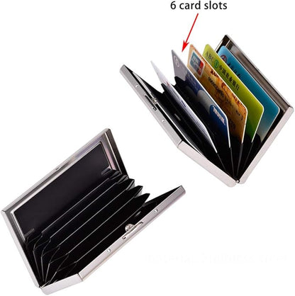 EASTNIGHTS RFID Credit Card Holder Metal Wallet Stainless Steel and Pu Leather Credit Card Protector Case for Men or Women (black)