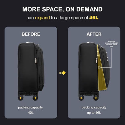 LEVEL8 Carry On Luggage with Compartment, 20 Inch Softside Expandable Travel Suitcase with Spinner Wheels, Top Opening Luggage, Men and Women, Black