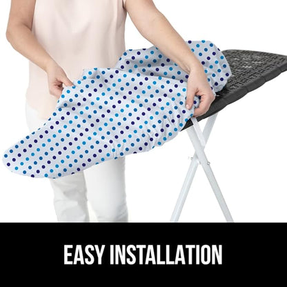 GORILLA GRIP The Original Ironing Board Cover and Pad, Silicone Coating, Thick Scorch Resistant Padding, Heavy Duty Iron Covers Standard Boards, Hook and Loop Fastener Strap, Blue Dots, 15x54