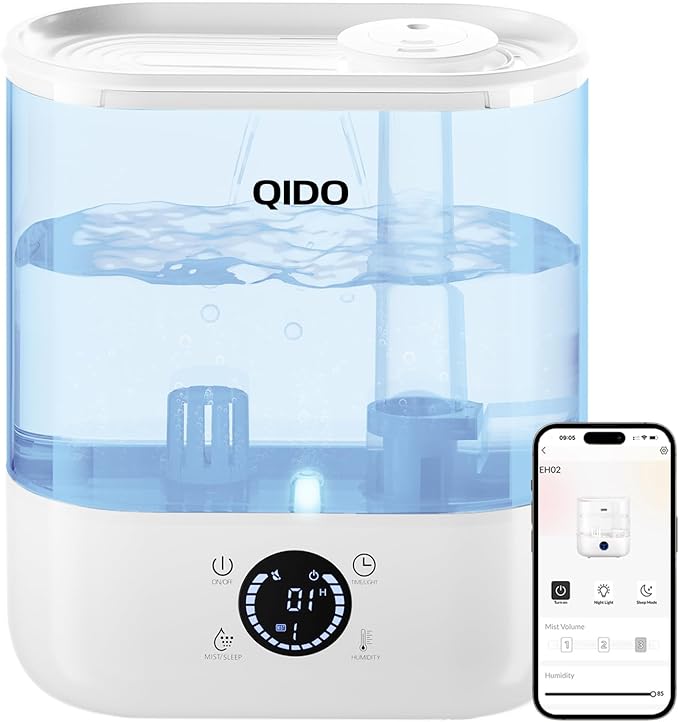 COMHOMA Smart Humidifiers for Bedroom, 5L Top Fill Supersized Humidifier Essential Oil Diffuser for Baby & Plants, 3 adjustable Mist with 28dB Quiet, Touch/APP/7-color Nightlight, 36H Runtime, White