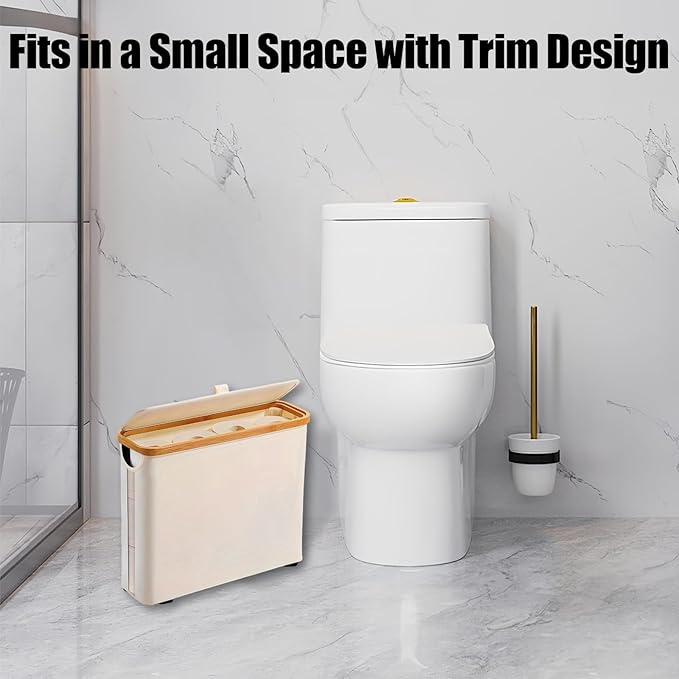 Toilet Paper Roll Storage, Bathroom Slim Toilet Paper Storage with Lid for 12 Rolls, Ultimate Bathroom Organizer with Anti-Slip Base, Beige 30L