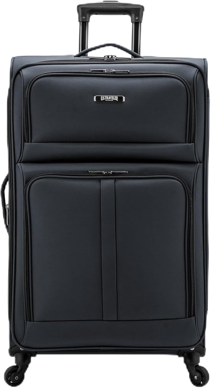 U.S. Traveler Anzio Softside Sturdy Ballistic Nylon Expandable Travel Suitcase Luggage with 4 Spinner Wheels, Dark Grey, Checked-Large 30-Inch