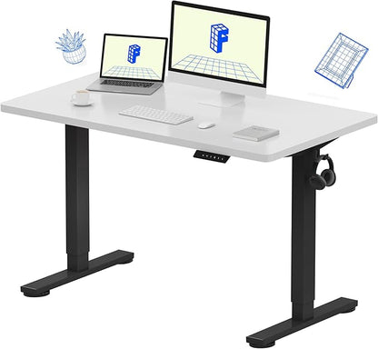 FLEXISPOT EN1 One-Piece Standing Desk with 1-Inch Thick Desktop, 48"x24" Electric Height Adjustable Desk for Home Office & Multi-Device Workstations, White