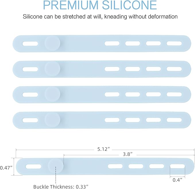 Donruby 24Pcs Silicone Cable Ties - Reusable & Washable with Locking Buckle Design, Adjustable Fastening Cable Straps, Multi-Purpose High Elasticity Cord Organizer (Ice Blue)