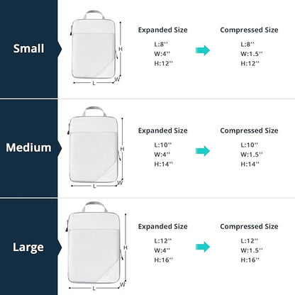 Compression Packing Cubes 6 Set, Compressible Space-Saving Packing Cubes for Travel - Compression Bags, Luggage Organizer, Travel Essentials for Women, White