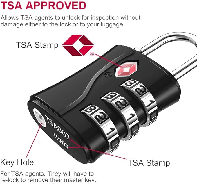 ZHEGE Suitcase Locks TSA Approved, 3 Digit Luggage Locks with Flexible Cable (30 in) for Travel, School & Gym Locker (Black, 2 Pack)