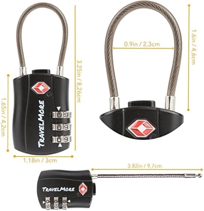 TravelMore 10 Pack TSA Approved Travel Combination Cable Luggage Locks for Suitcases - Orange (10 Pack, Black)