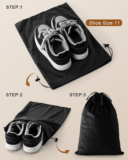 FantasyLife Shoe Bags for Travel, Washable Dust Bags for Storage & Packing, Flannel Shoe Pouch with Drawstring Closure for Purses, Handbags, Shoes & Toys (4, Black Beauty)