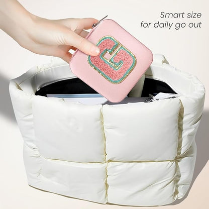 SANDJEST Personalized Jewelry Box, Pink Travel Jewelry Box with Initial G, Small Monogrammed Jewelry Case Organizer for Girls Women Teen Kids, Mini Travel Essentials Gifts for Birthday Christmas