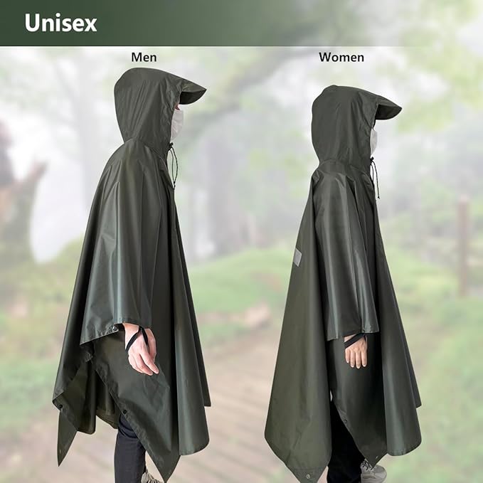Hooded Rain Poncho,Multi Use Waterproof Raincoat,For Hiking, Camping and Emergency,Suitable for Unisex Adults