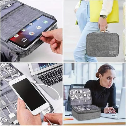 Portable travel cable storage bag digital electronic organizer case Storage Bag Waterproof Digital Electronic Organizer Pack Of 1 (Navy, 1Layer(24.5x10x18cm))