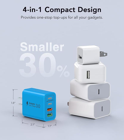 [40W/2Pack] Wall Charger,USB C Charger Block, Multi-Port PD + QC 3.0 Super Fast Charging Power Plug Adapter Brick for Watch Series 9 8 7, iPhone 17 16 15 14 13 Pro Max Airpod, Samsung Galaxy S24(Blue)