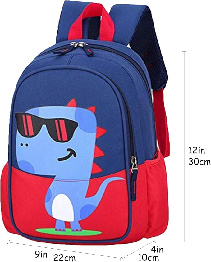 11 Inch Kids Toddler Preschool Travel Backpack Cool Cute Cartoon Daypack (Dinosaur Red)