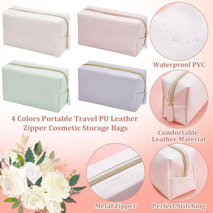 12Pcs PU Leather Cosmetic Pouch, Zipper Cosmetic Storage Bags Waterproof Small Makeup Bag Bulk Portable Toiletry Purse for Women Party Gift Travel Storage Organizer(Macaron Color)