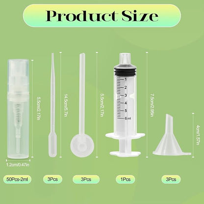 50Pcs Mini Spray Bottle 2ml, Small Travel Perfume Bottle Refillable with 10 Tools, Clear Plastic Small Atomizer Empty, Fine Mist Perfume Sample Spray Bottle for Travel Essential Oil Perfumes