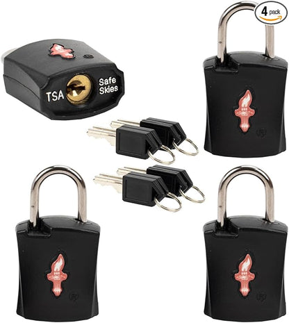 4 Pack Black TSA Approved Luggage Lock for Suitcases, Carry-On Bags, Backpacks & Laptop Cases