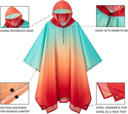 Hooded Rain Poncho for Adult, Waterproof Lightweight Raincoat for Hiking Camping
