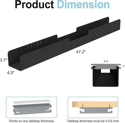 Cable Management for Under Desk,47.2" Standing Desk Cord Management Tray,Upgraded Thickened Felt Cord Organizer Tray for Office, Home, Self-Adhesive Or Bracket Mount Cable Holder,Black