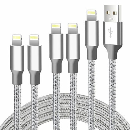 cugunu iPhone Charger, 5 Pack 3/3/6/6/10FT Apple MFi Certified USB Lightning Cable Nylon Braided Fast Charging Cord Compatible for iPhone 14/13/12/11/X/Max/8/7/6/5/SE/Plus/iPad - Gray