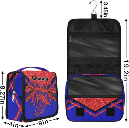 Custom Hanging Toiletry Bag for Women, Cheer Makeup Bag, Cosmetic Bag, Travel Essentials for Women Red Sequins Glitter Black Royal Blue