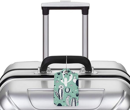 2 Pack Cute Cactus Green Suitcase Tags Identifiers Unique Leather Luggage Tags with Stainless Steel Loop Privacy Cover ID Label for Women Men Girls Boys Travel