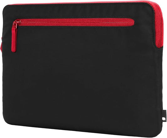 Incase Compact Laptop Sleeve with Flight Nylon - 14-inch MacBook/Laptop & iPad/Tablet Sleeve - Faux Fur Lining, Lightweight, Durable, Weather Resistant, Slip Pocket for Accessories - Black/Signal Red