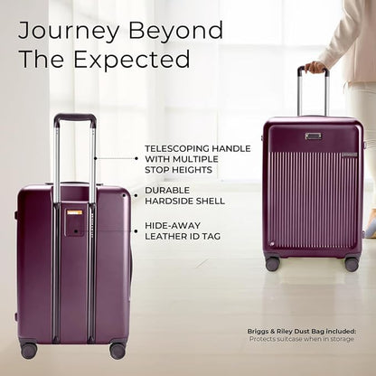Briggs & Riley 27" Medium Expandable Spinner - Checked Luggage for Travel, Suitcases with Wheels, Hardside Rolling Bag for Men & Women, Self-Repairing Zipper - Sympatico Collection, Plum