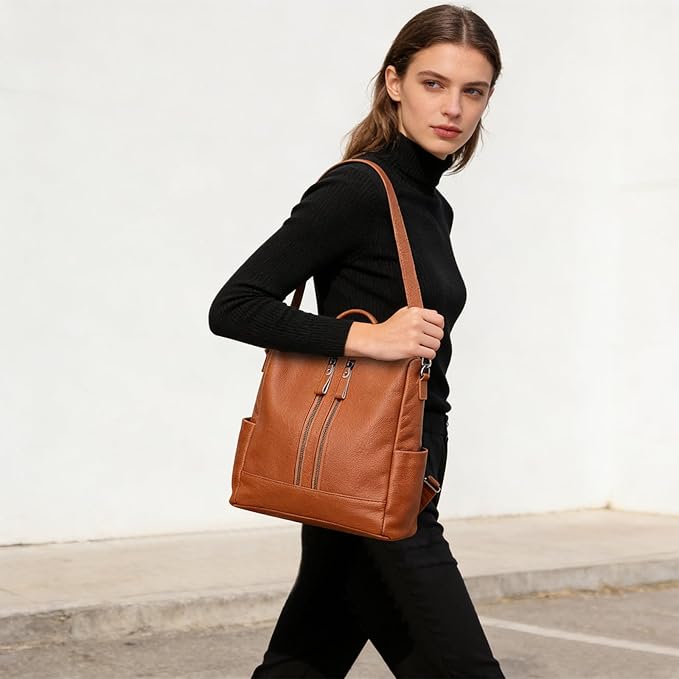 Genuine Leather Backpack Purse for Women: Fashion Ladies Convertible Backpack Designer Shoulder Handbag for Travel
