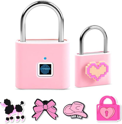 UMIKSMART Smart Fingerprint Lock, Combination Keyless Padlock with USB Charging, Waterproof for Bike, School Locker, Gym, Luggage, Storage, Sweet Pink Set