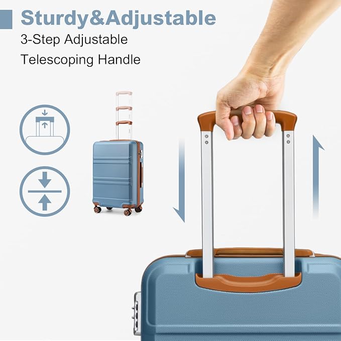 Kono 4 Piece Luggage Sets Expandable(only 28") with Spinner Wheels TSA Lock Lightweight PC+ABS Hardside Travel Rolling Suitcases 20in 24in 28in Carry on and 12in Mini Cosmetic Case Apricot Blue
