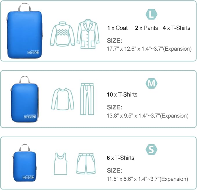 Cambond Compression Packing Cubes for Travel Women - Expandable Travel Bags Luggage Organizers Travel Essentials Compression Cubes for Travel Carry on Suitcases Organizer
