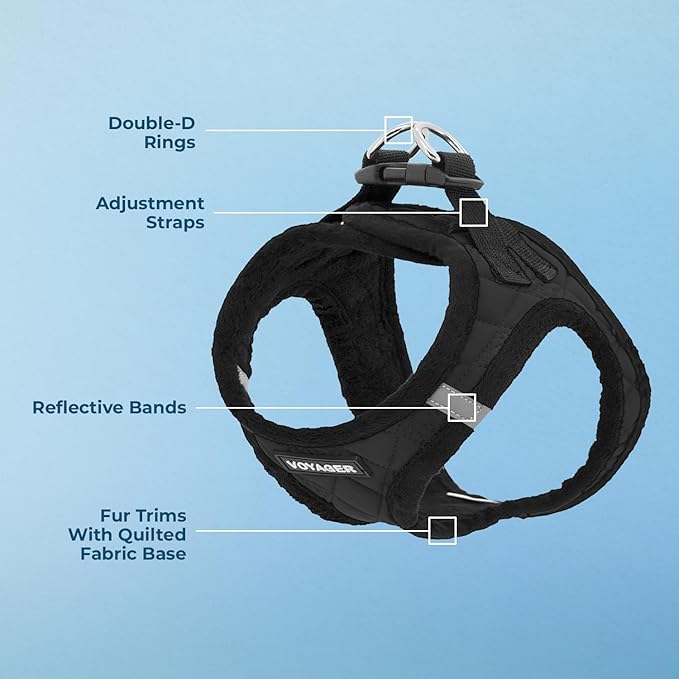 Best Pet Supplies - All Weather Mesh/Plush, Reflective, No Pull Harness for Small, Medium Dogs, Cats - Secure with Hook & Loop Fastener, Buckle, Double D-Rings - Black Plush, M