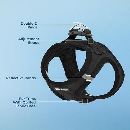 Best Pet Supplies - All Weather Mesh/Plush, Reflective, No Pull Harness for Small, Medium Dogs, Cats - Secure with Hook & Loop Fastener, Buckle, Double D-Rings - Black Plush, XS