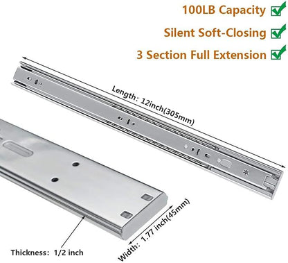 LONTAN 10 Pairs Soft Close Drawer Slides 12 inch Heavy Duty Ball Bearing Dresser Drawer Glides 9.76" Extension Side Mount Kitchen Cabinet Rails 100lb Capacity
