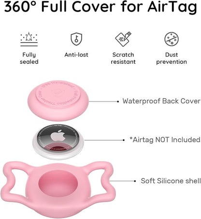 for AirTag Dog Collar Holder, Dog Air Tag Holder, IP68-Waterproof | Lightweight Silicone | Anti-Lost | Ultra-Durable | Compatible with Apple AirTags (Pink)