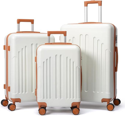 Karl home Luggage Sets 3 Piece, ABS Hardside Suitcase Set with Double Spinner Wheels & TSA Lock for Travel Business, 3-Piece Set (20/24/28), White & Brown