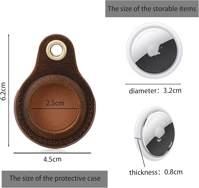 Tusks Land for AirTag Holder, Genuine Leather Compatible with Apple Airtag Keychain, Anti-Loss Tracker Case for Dogs, Cats, Pets, Keys, Bags, Luggage, Durable & Stylish Accessory