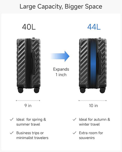 Carry On Luggage 22x14x9 Airline Approved, KVC Expandable Polycarbonate Hard Shell Suitcase for Travelling (EX-Core, Purple, 20 Inch, 40L-44L)