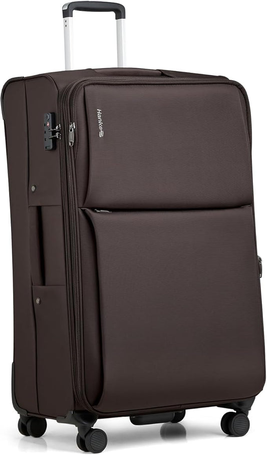 Hanke 28 Inch Luggage Softside Expandable Suitcases with Spinner Wheels, Travel Checked Luggage for Women Men(Coffee)