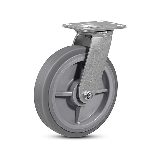 8 Inch Rubber Wheels (Flat Tread)- Heavy Duty Casters, Industrial Caster Wheels- with up to 1200 LB Capacity- Use for Dollies, Utility and Maintenance Carts(1 Swivel)