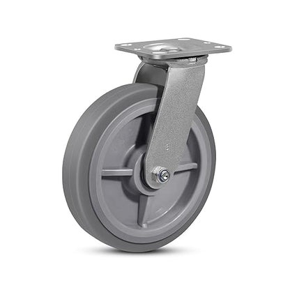 8 Inch Rubber Wheels (Flat Tread)- Heavy Duty Casters, Industrial Caster Wheels- with up to 1200 LB Capacity- Use for Dollies, Utility and Maintenance Carts(1 Swivel)