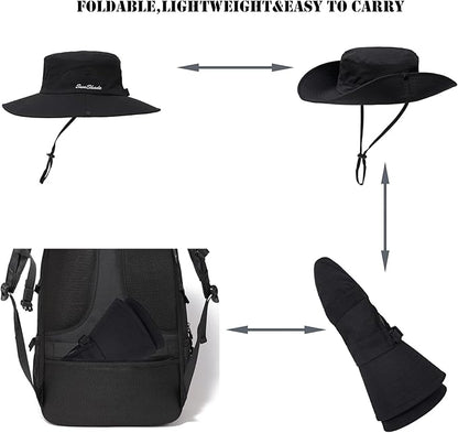 Womens Summer Sun Hat Beach Hat Wide Brim Outdoor UV Protection Hat Foldable Cool Mesh Ponytail Bucket Hat