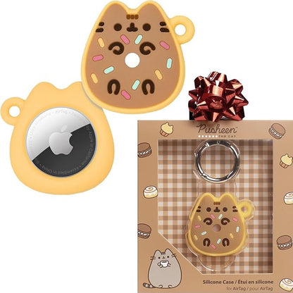iFace x Pusheen Café Series Silicone Protective Cover [ Compatible with Apple AirTag][Cute Character Case] [Carabiner Keychain Clip Included] - Donut