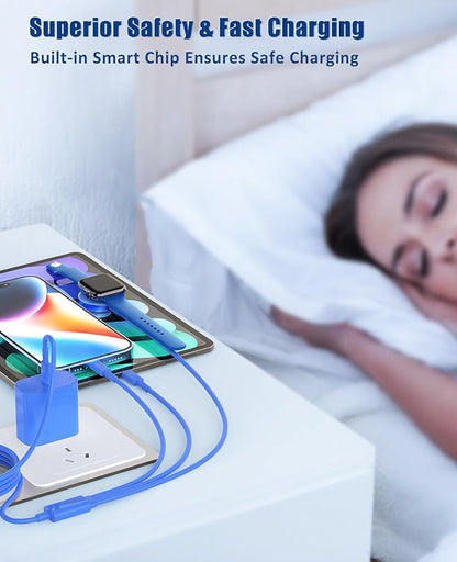 for Apple Watch Charger 6FT, 3 in 1 Magnetic Smart iWatch Fast Charger Cable with 20W Type C Wall Charger Block for Apple Watch Series Ultra/SE/9/8/7/6/5/4/3/2/1 & iPhone15/14/13/12/11 (Blue)