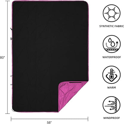 Outdoor Waterproof Blanket, Foldable Fleece Stadium Blanket for Outdoor Sports Event, Camping, Car, Pet, Picnics - Windproof, Wearable, Machine Washable 80" x 58" (Rose Purple)
