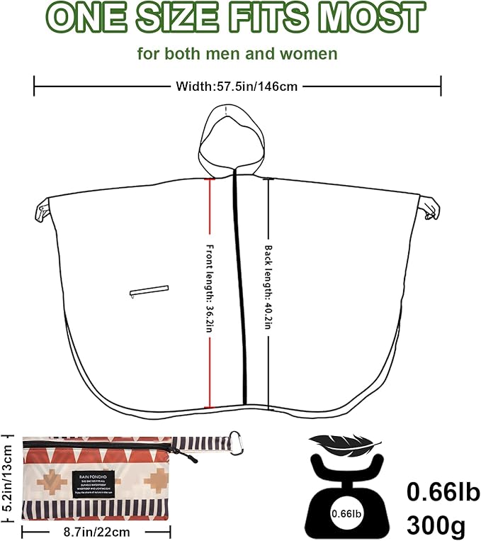 Hooded Rain Ponchos for Adult - Rain Coat and Rain Jacket with Waterproof Pocket and Zipper