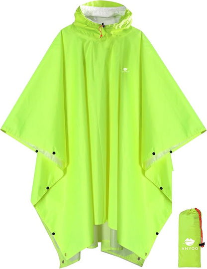 ANYOO Hooded Rain Poncho for Adults Waterproof Lightweight Rain Coat for Men Women Reusable Rain Jacket for Emergency Outdoor